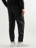 Brioni - Tapered Wool and Cashmere-Blend Flannel Drawstring Cargo Trousers - Black