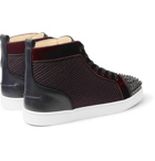Christian Louboutin - Lou Spikes Orlato Velvet, Raffia and Leather High-Top Sneakers - Blue