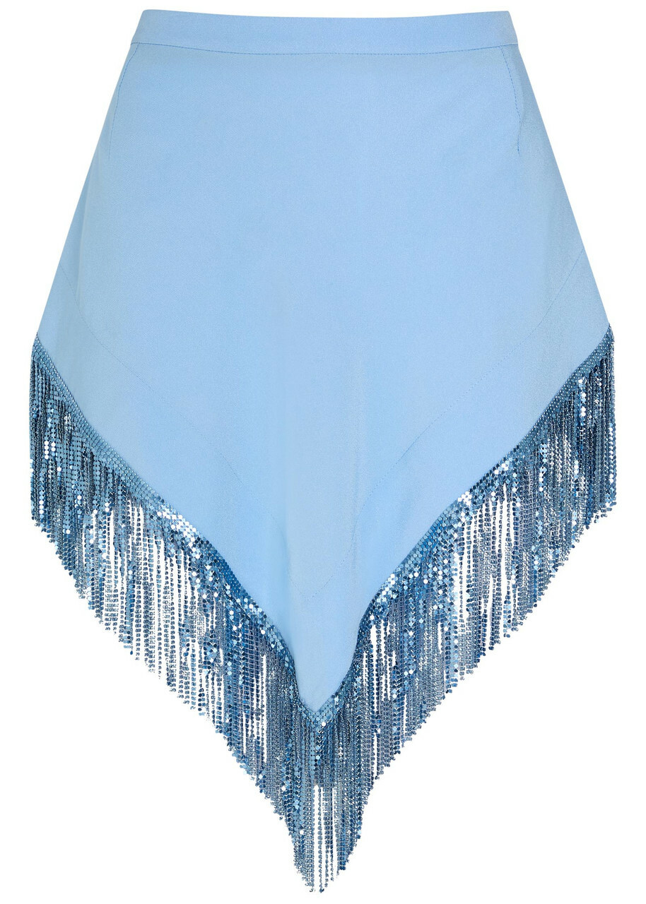 Rabanne Fringed Chains Asymmetric Woven Skirt Blue