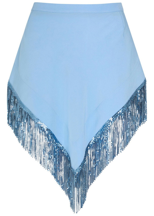 Photo: Rabanne Fringed Chains Asymmetric Woven Skirt Blue