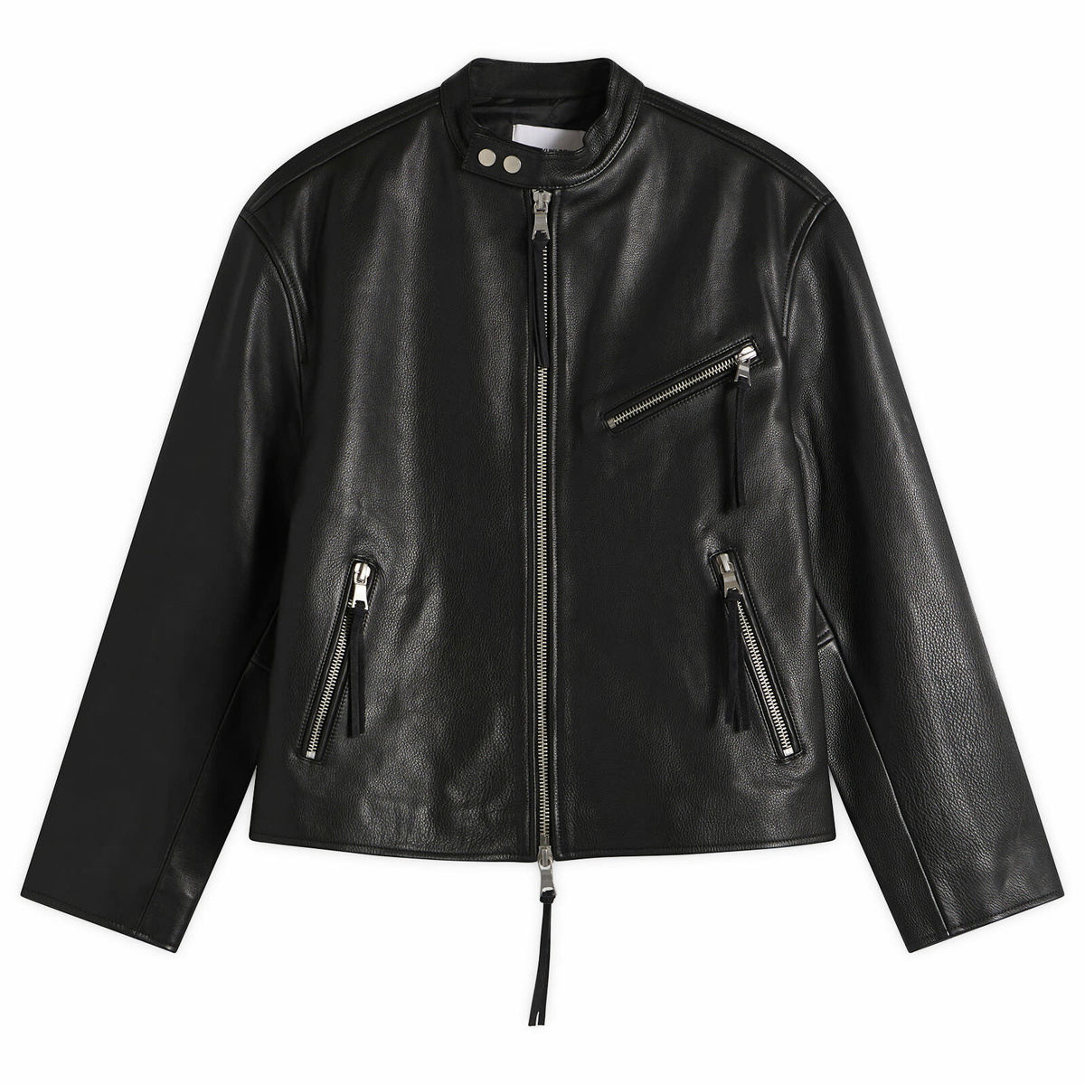 MKI Men's Cropped Leather Racer Jacket in Black