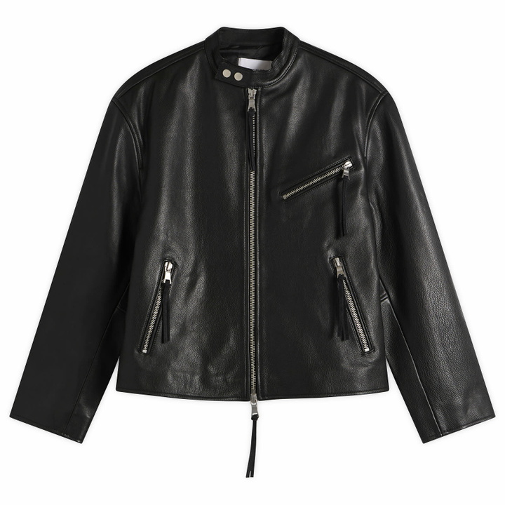 Photo: MKI Men's Cropped Leather Racer Jacket in Black
