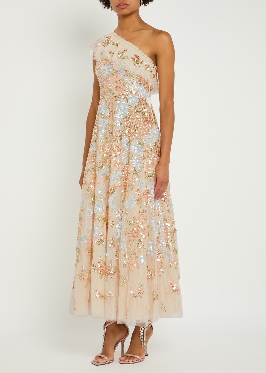 Needle & Thread Baroque Sequin-embellished Tulle Gown Cream