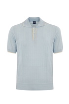 Fedeli Linen And Cotton Knitted Polo Shirt Light Blue