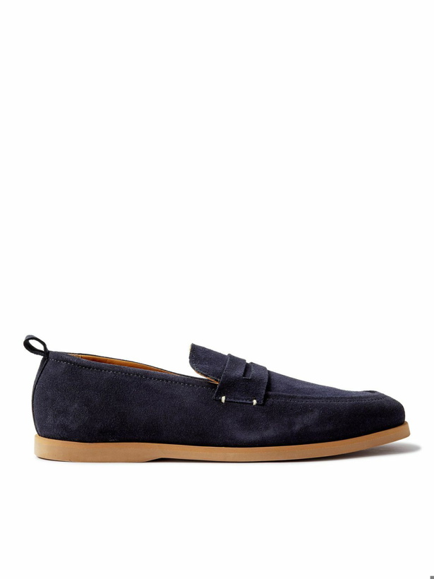 Photo: Mr P. - Regenerated Suede by evolo® Penny Loafers - Blue