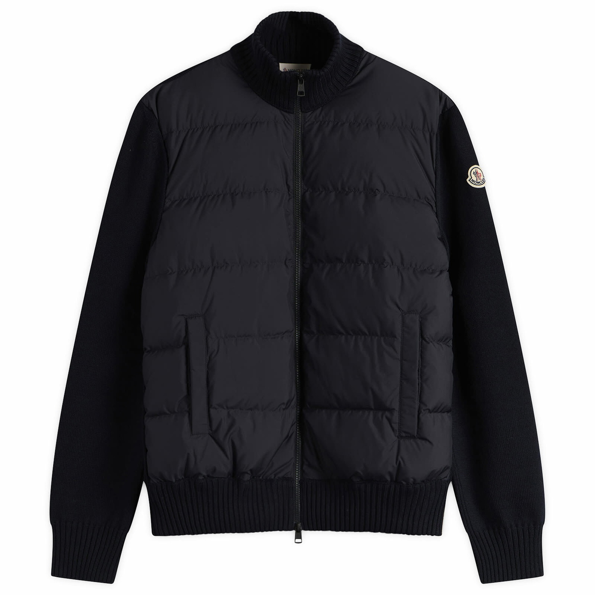 Moncler Men's Hybrid Padded Front Wool Zip Jacket in Navy