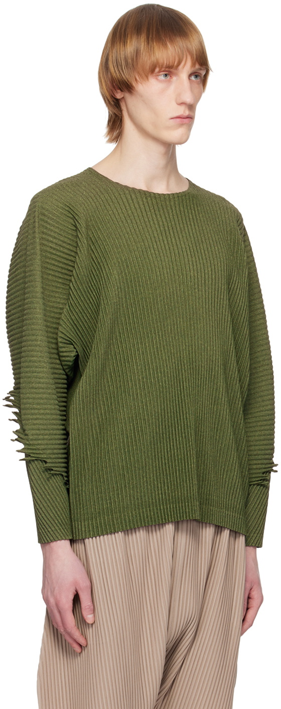 オムプリッセ SERRATE HOMME PLISSÉ ISSEY MIYAKE Green Serrate Long Sleeve T-Shirt