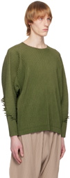 HOMME PLISSÉ ISSEY MIYAKE Green Serrate Long Sleeve T-Shirt