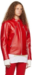 MM6 Maison Margiela Red Zip Leather Jacket