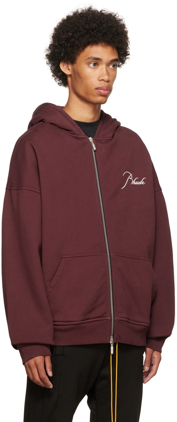 パーカー・フーディ RHUDE Men Hoodies RHPS24JA12 150137 2138 Red Rhude Burgundy Zip-Up Hoodie Rhude