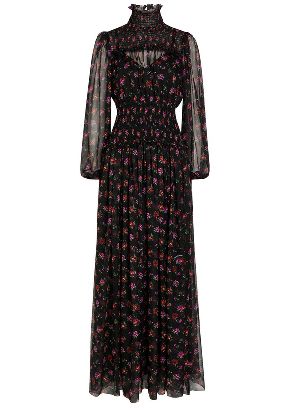Photo: Dolce & Gabbana Floral-print Shirred Silk Maxi Dress Black