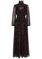 Dolce & Gabbana Floral-print Shirred Silk Maxi Dress Black