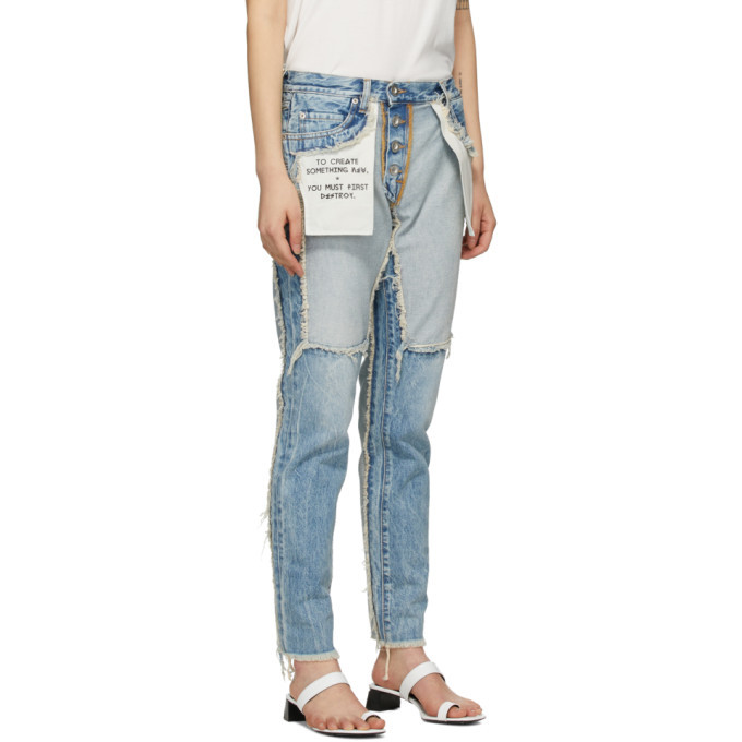 Unravel Blue Distressed Reversed Boyfriend Fit Jeans