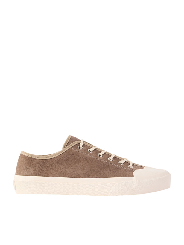 Photo: MORJAS - Plimsoll Rubber-Trimmed Leather Sneakers - Brown