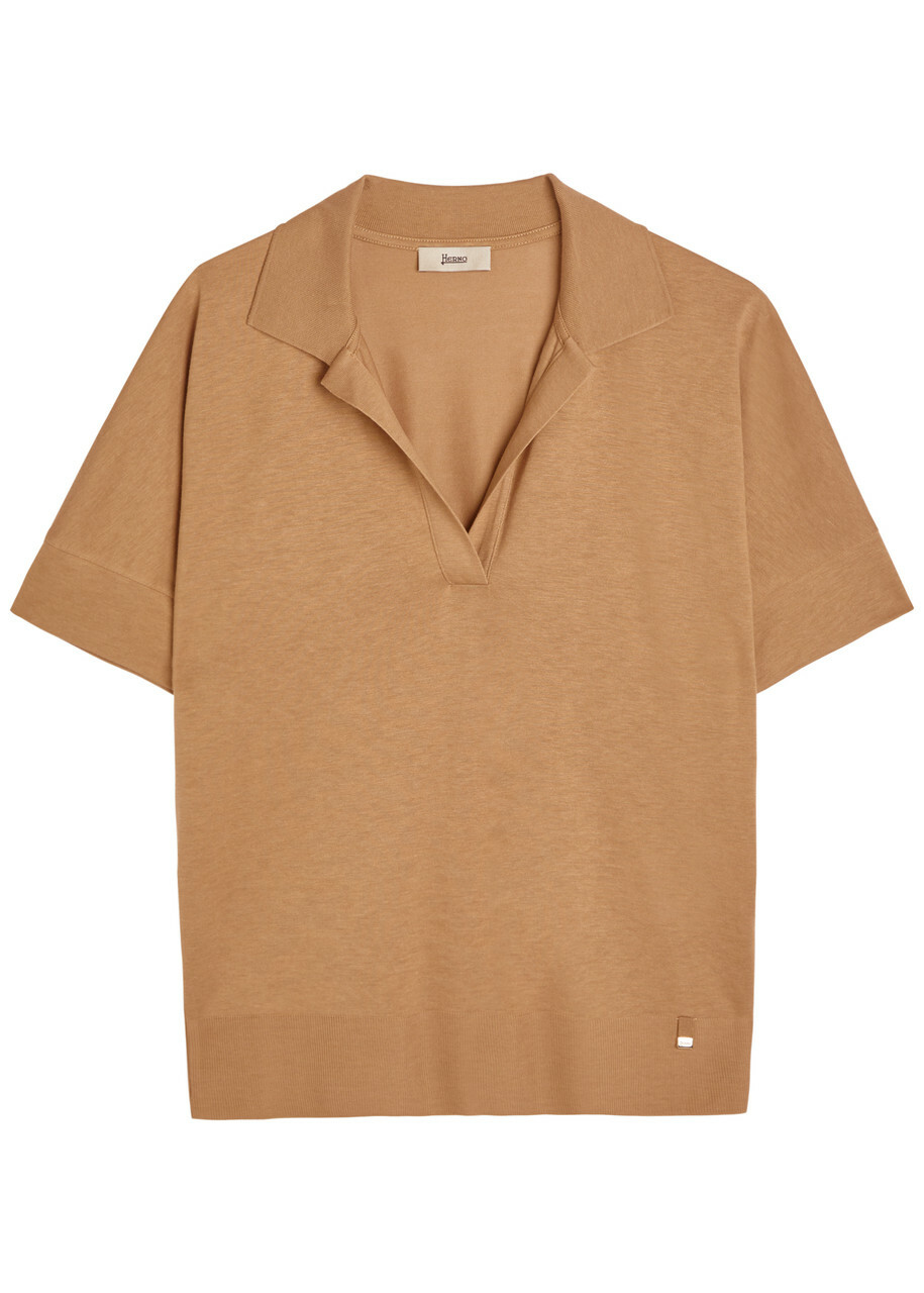 Herno Fine-knit Polo top Camel