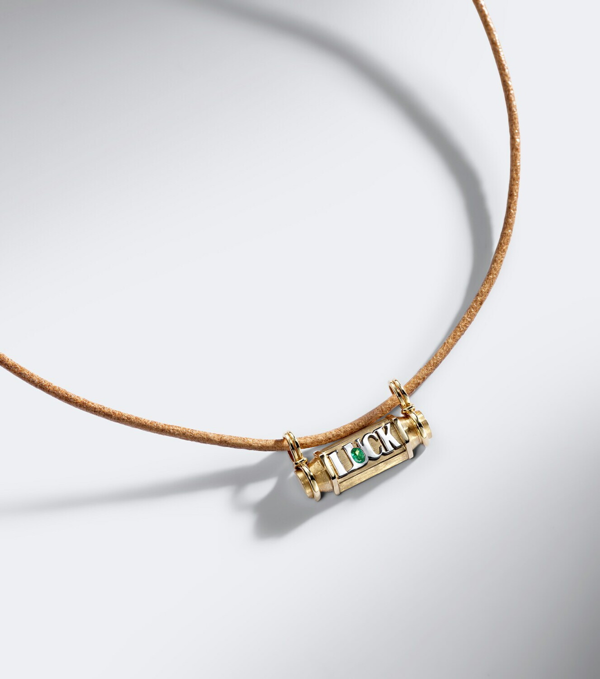 Marie Lichtenberg Luck Smash 18kt gold and leather locket necklace with emerald