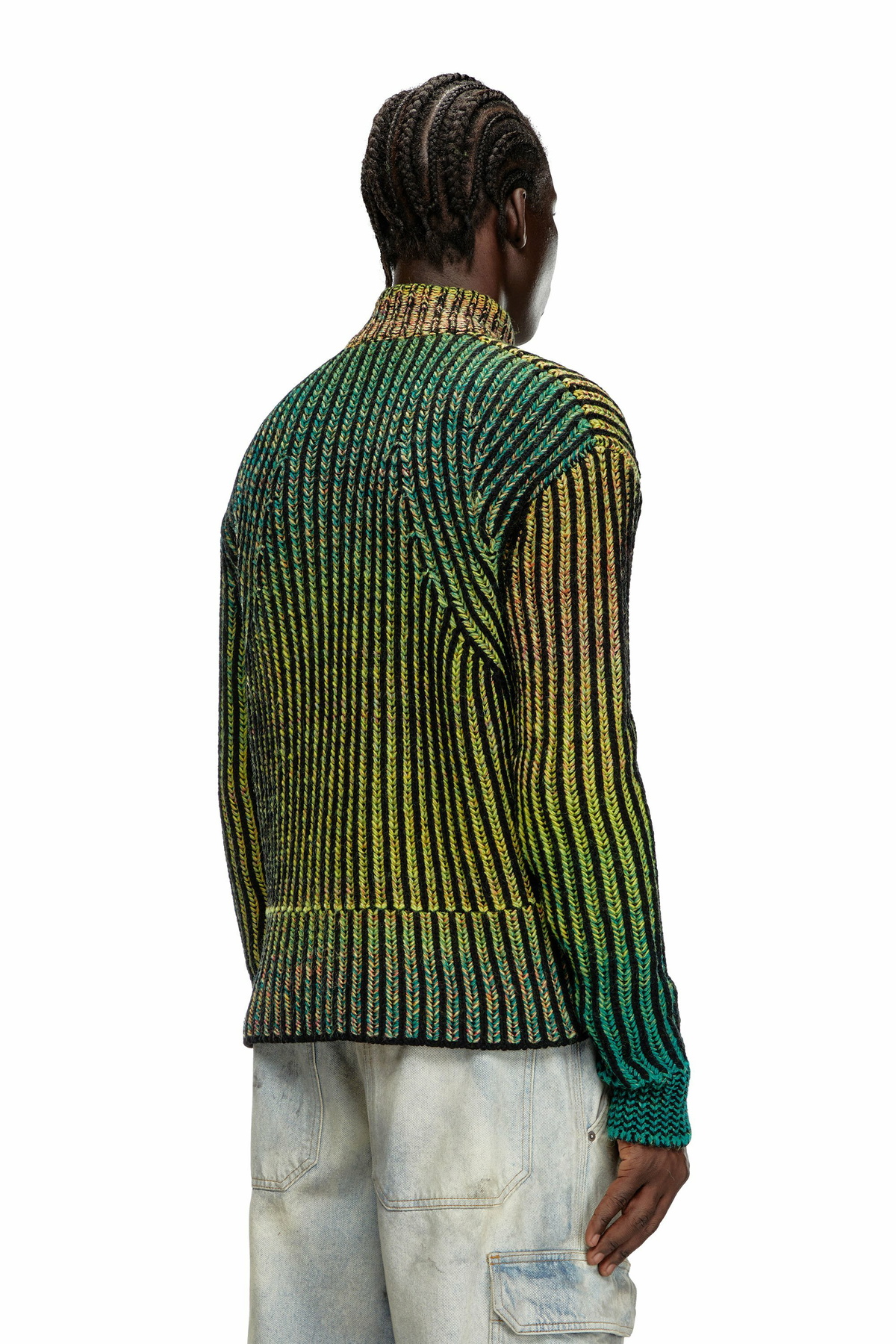 Diesel Striped ribbed zip-up cardigan - Knitwear Mens in Green Diesel