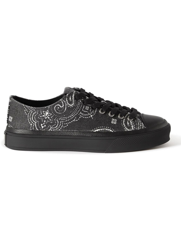 Photo: Givenchy - City Leather-Trimmed Bandana-Print Canvas Sneakers - Black