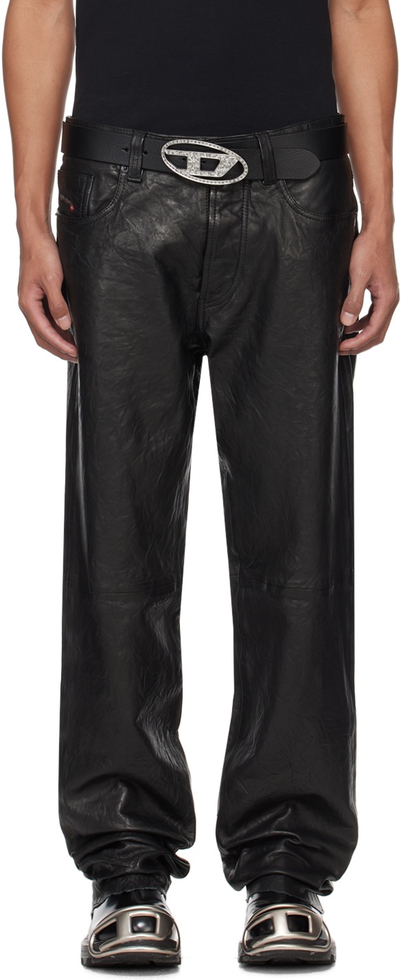 Diesel Black P-Macs-LTH Leather Pants Diesel