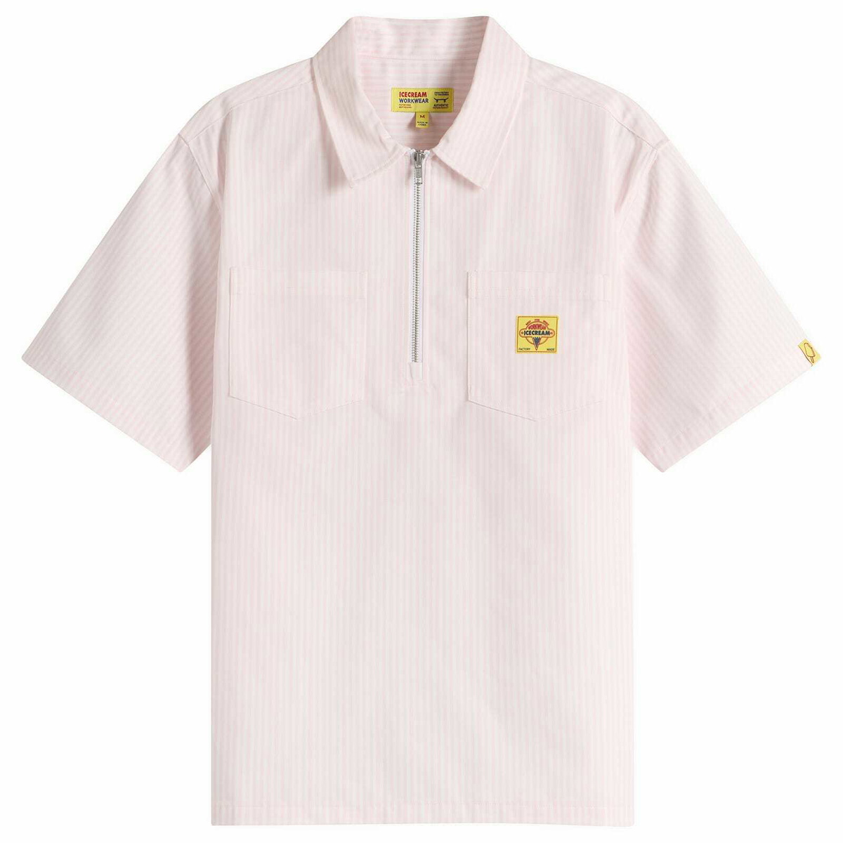 ICECREAM Men's Waitress Quarter Zip Work Shirt in Pink Stripe
