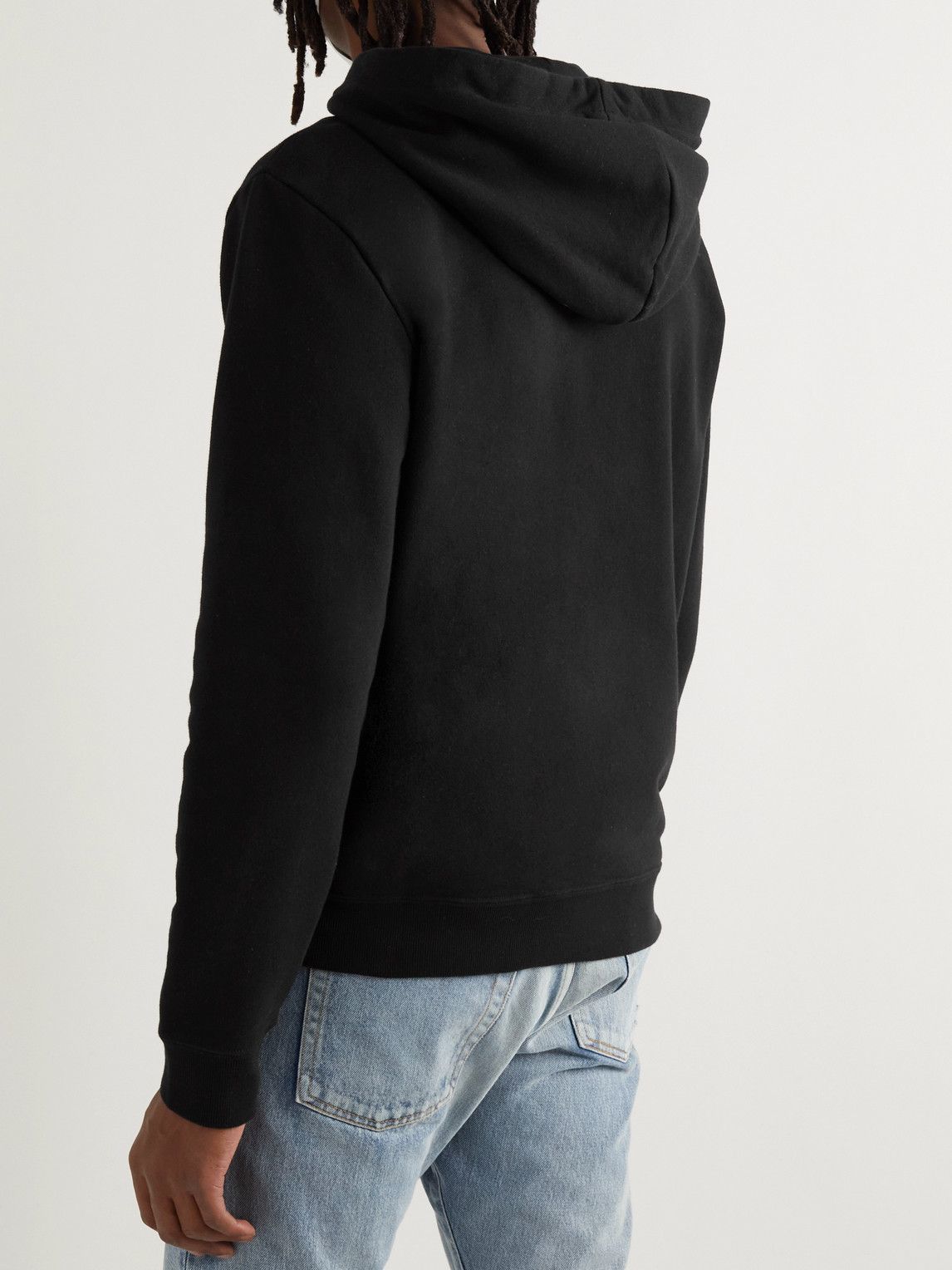 SAINT LAURENT - Logo-Print Cotton-Jersey Hoodie - Black