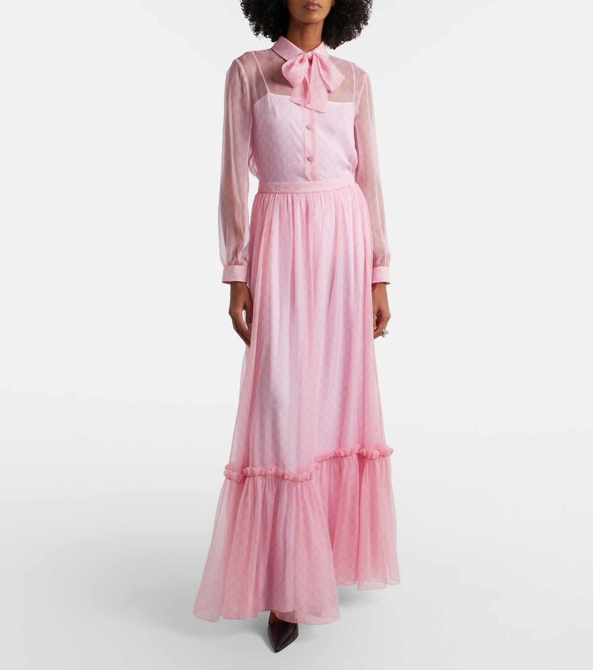 Gucci GG printed silk chiffon maxi skirt