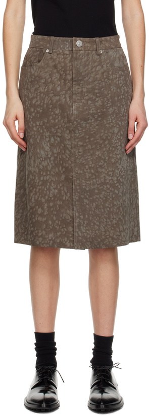 Photo: UMBER POSTPAST Brown Dyed Denim Midi Skirt