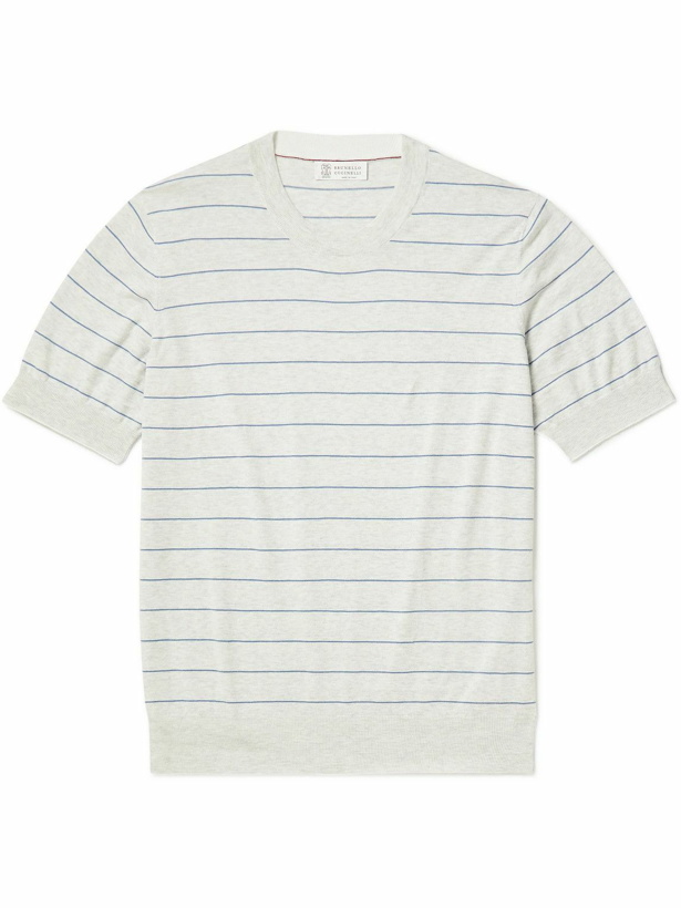 Photo: Brunello Cucinelli - Striped Cotton T-Shirt - Gray