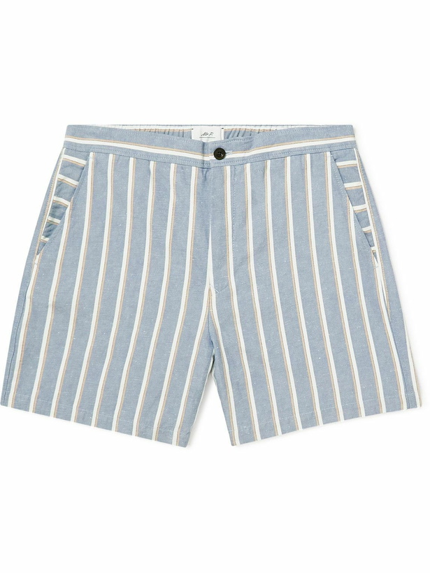 Photo: Mr P. - Striped Cotton and Linen-Blend Twill Shorts - Blue