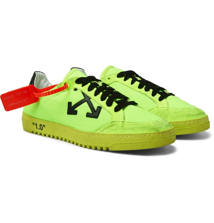 Photo: Off-White - 2.0 Distressed Suede-Trimmed Mesh Sneakers - Yellow