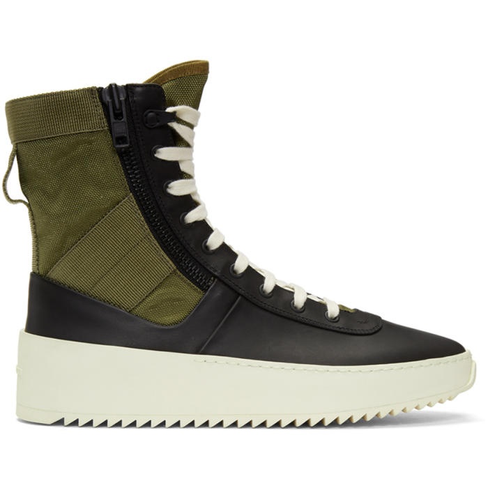 Photo: Fear of God Black and Green Jungle High-Top Sneakers