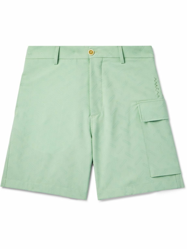 Photo: Marni - Confetti Straight-Leg Embroidered Grain de Poudre Wool Cargo Shorts - Green