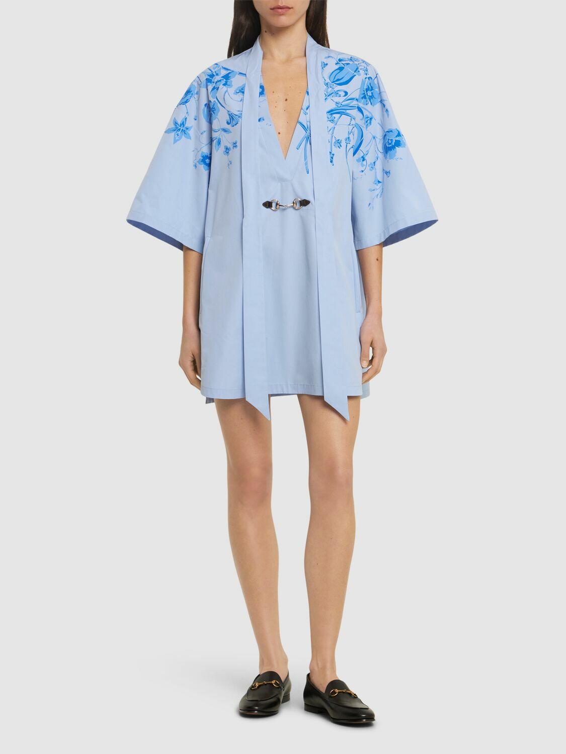 24AW new/GUCCI コットンシャツドレス ShirtDress Blue Gucci cotton fil coupé shirt dress in white and light blue