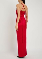 Solace London Fern Halterneck Satin Maxi Dress Red