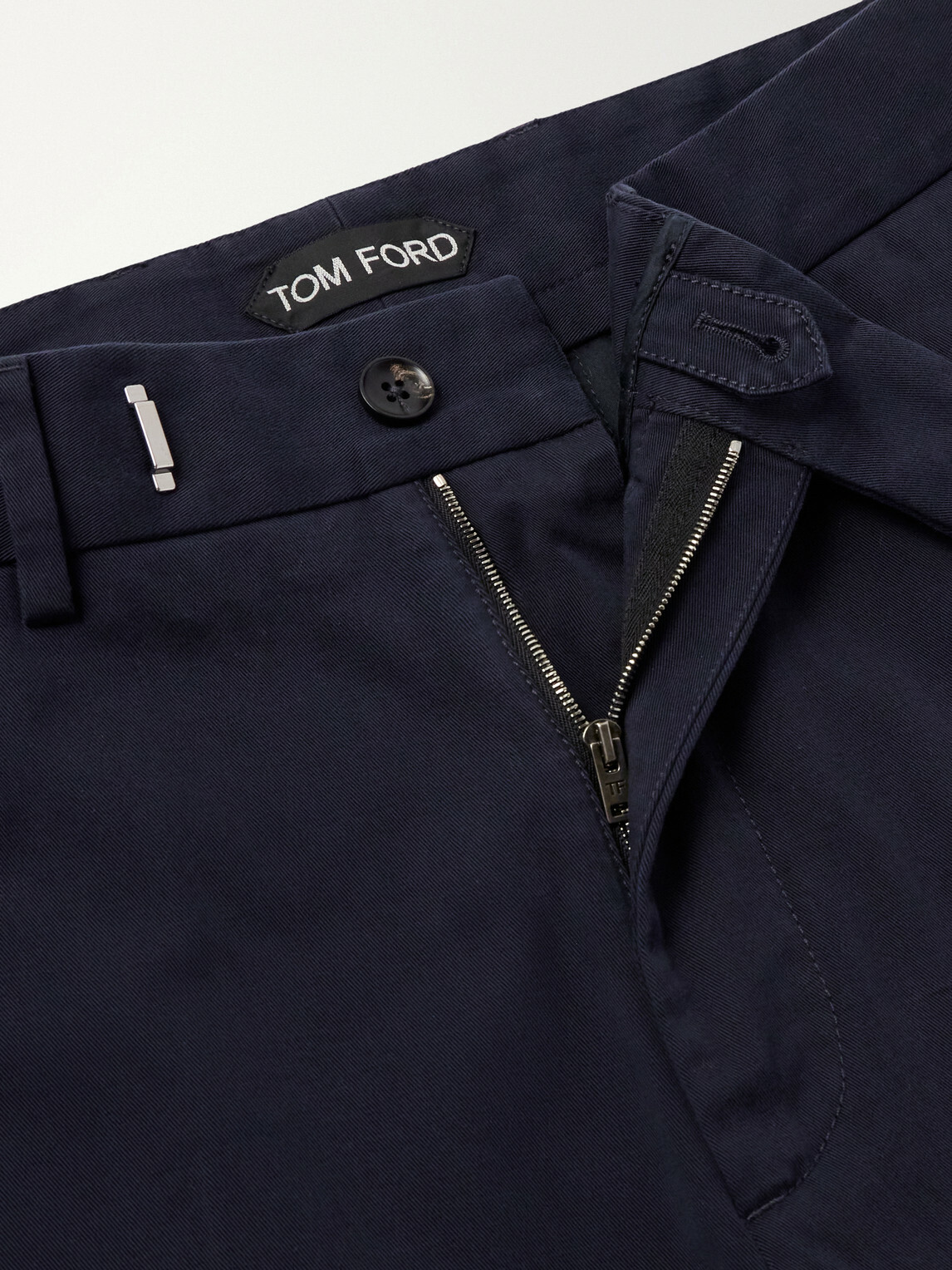 TOM FORD - Tapered Cotton-Blend Twill Trousers - Blue