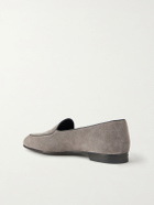 Manolo Blahnik - Modena Leather-Trimmed Suede Loafers - Gray
