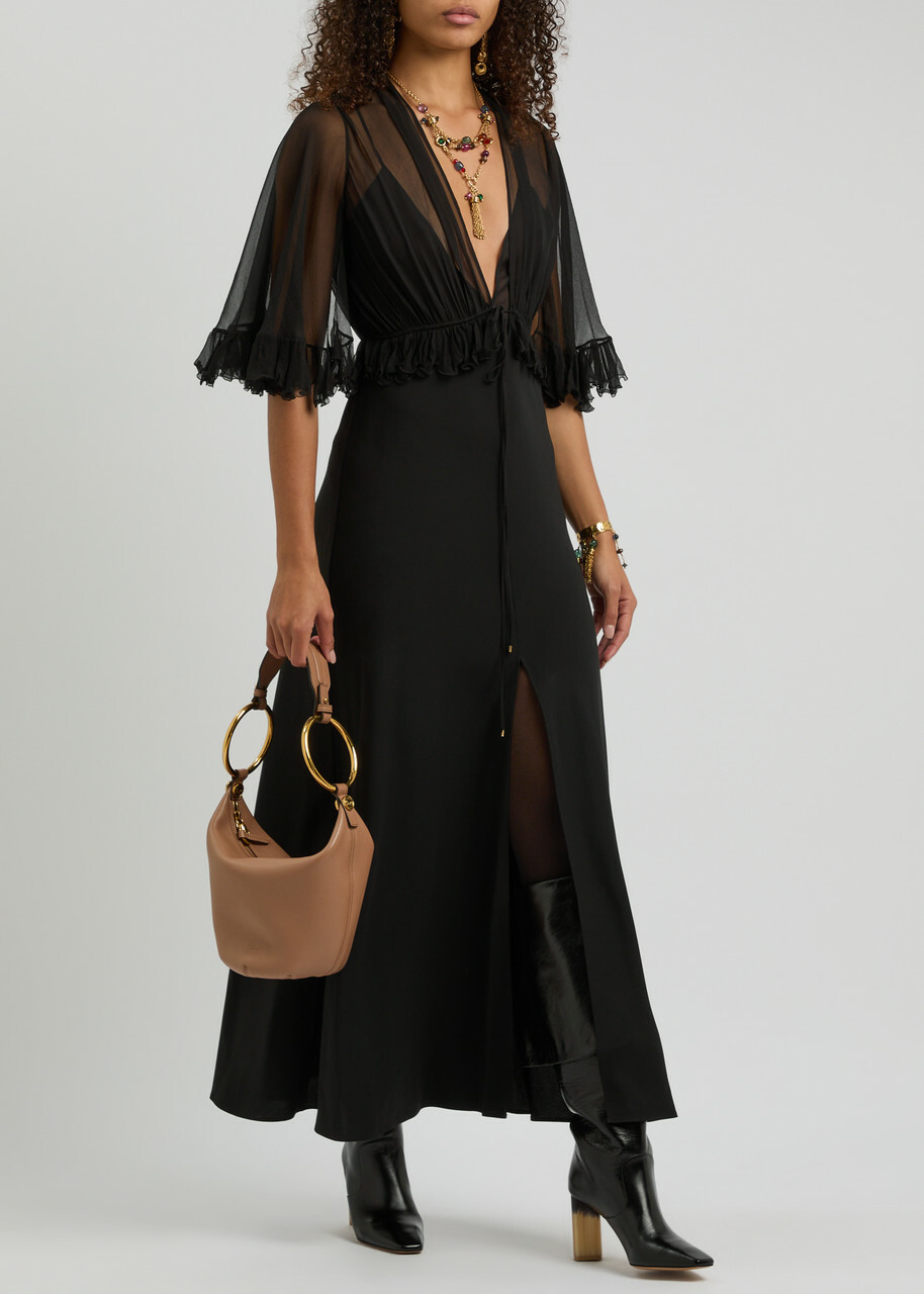 Chloe Ruffled Silk-chiffon and Crepe Maxi Dress Black Chloe