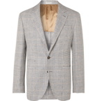 Brunello Cucinelli - Charcoal Slim-Fit Unstructured Houndstooth Linen, Wool and Silk-Blend Blazer - Gray