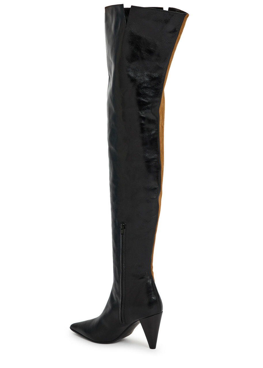 Khaite Harvey 85 Suede and Leather Over-the-knee Boots Black And Caramel