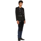 Balmain Black Six-Button Zip Point Collar Blazer