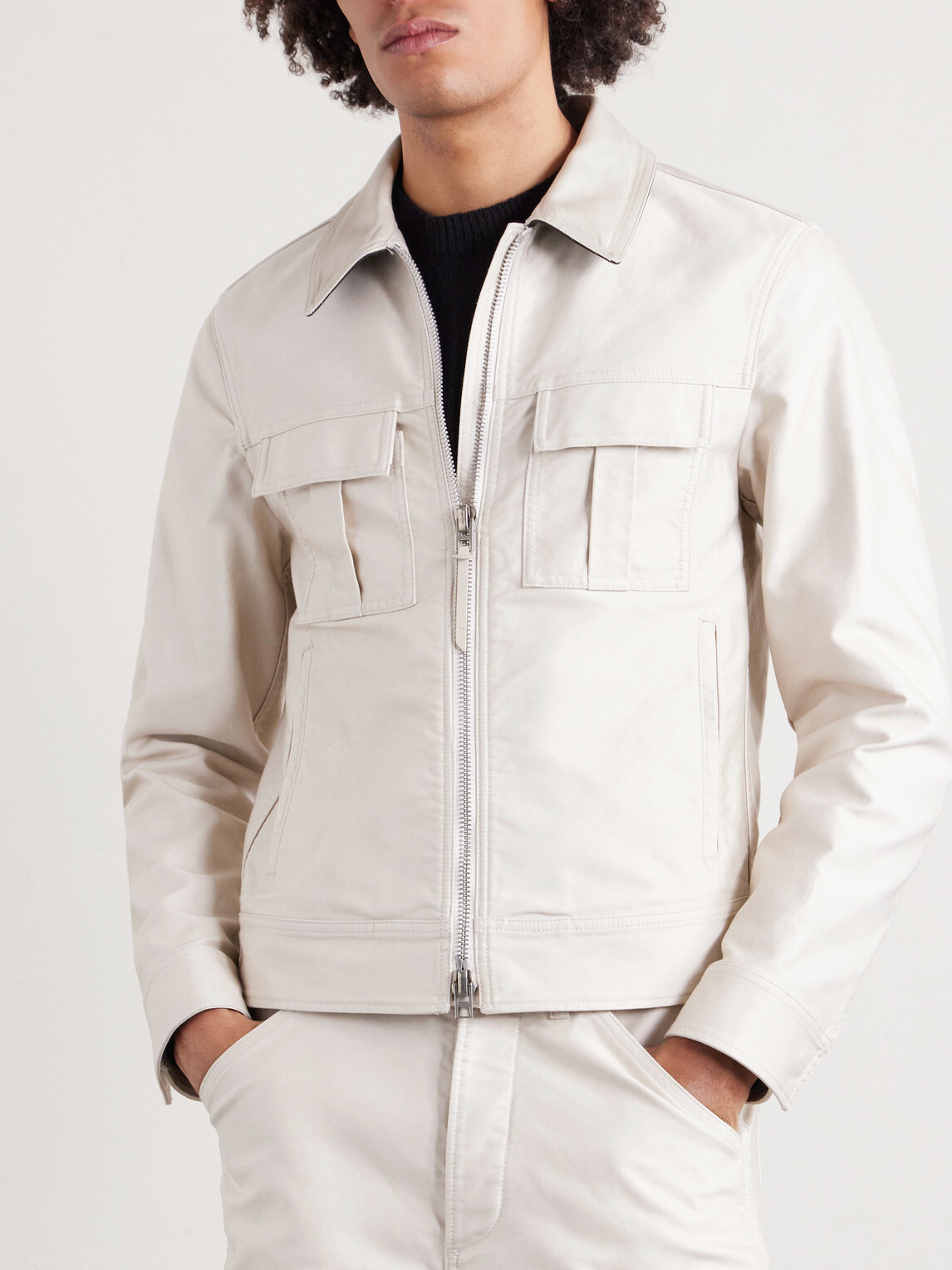 TOM FORD - Slim-Fit Cotton-Satin Blouson Jacket - Neutrals