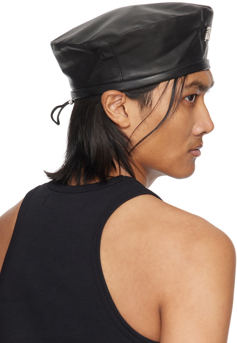 MISBHV Black Vegan Leather Beret MISBHV