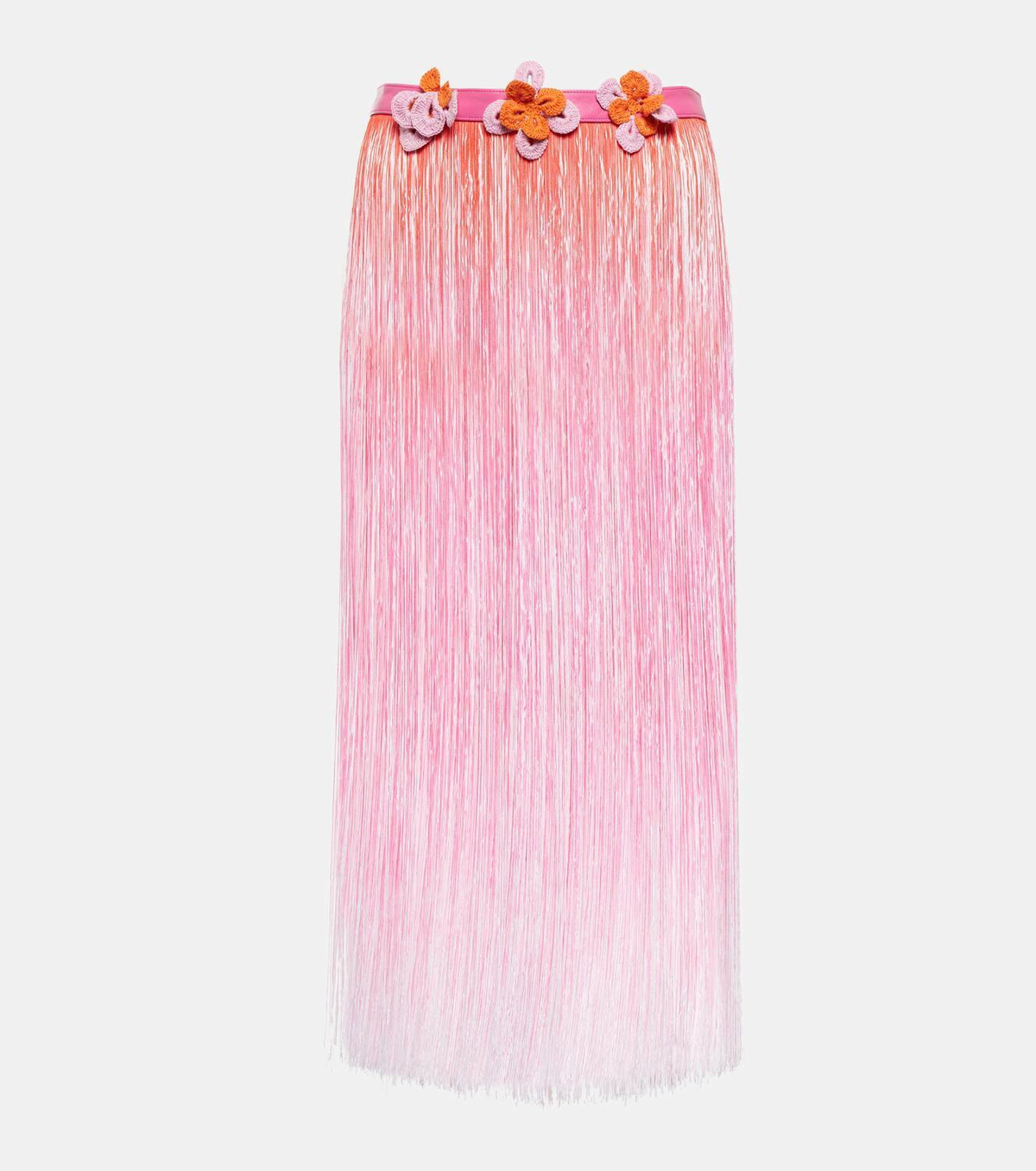 Roberta Einer Ombré leather-trimmed tassel midi skirt