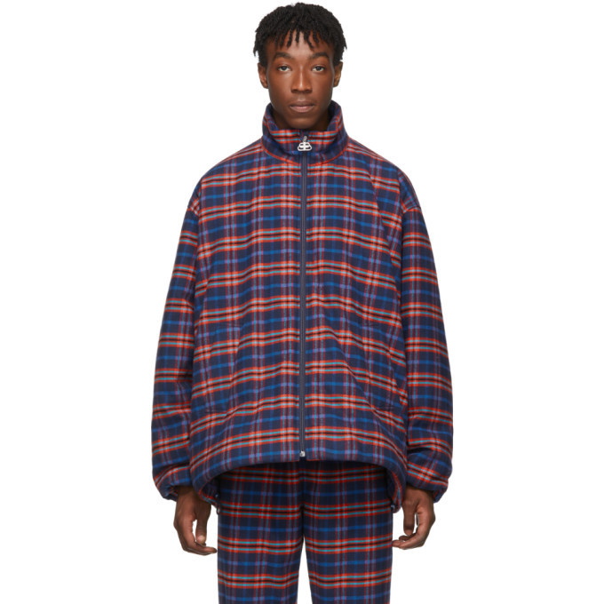 Photo: Balenciaga Blue and Red Check Flannel Quilted Zip-Up Jacket