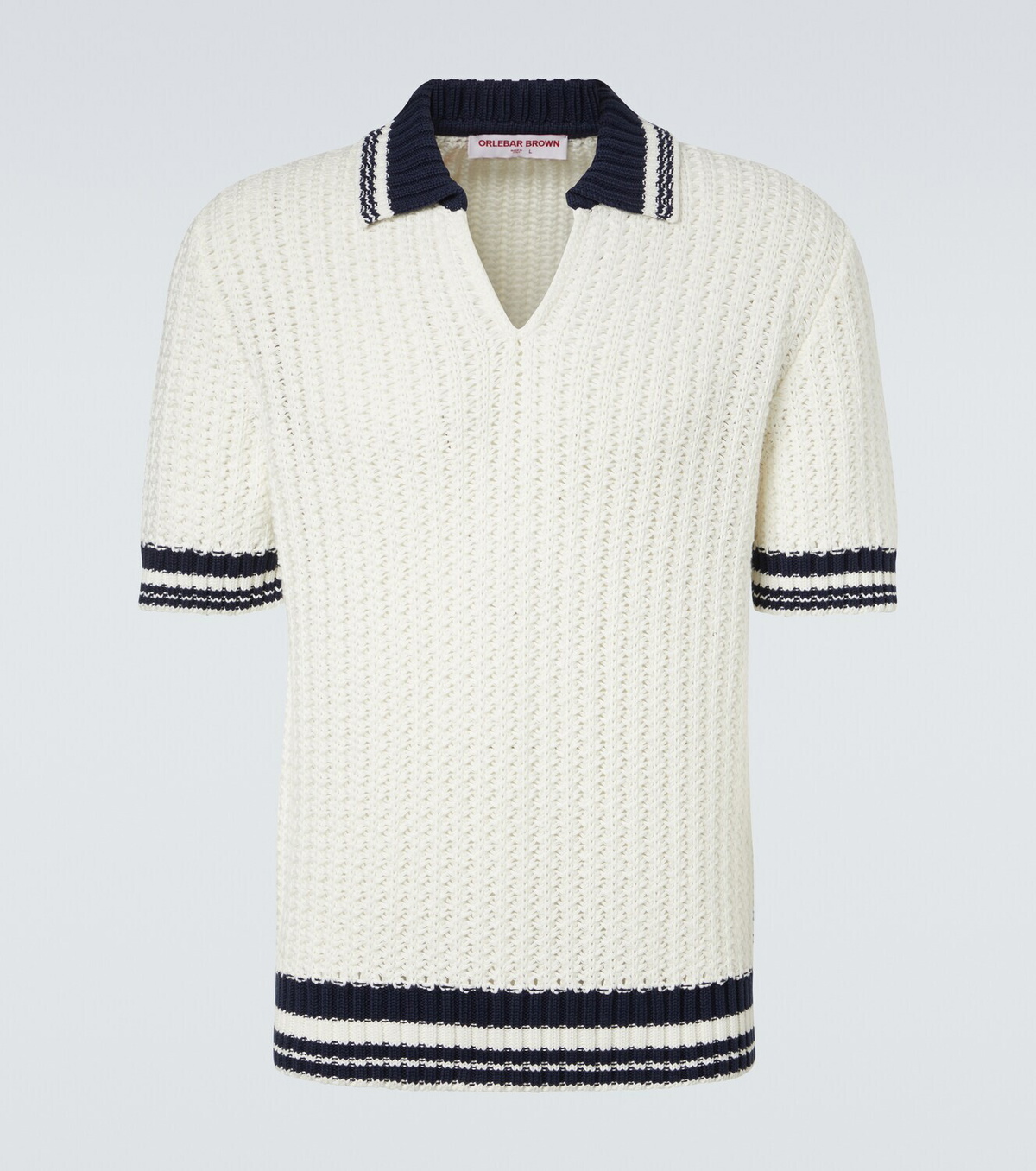 Orlebar Brown Swift crochet striped cotton polo shirt