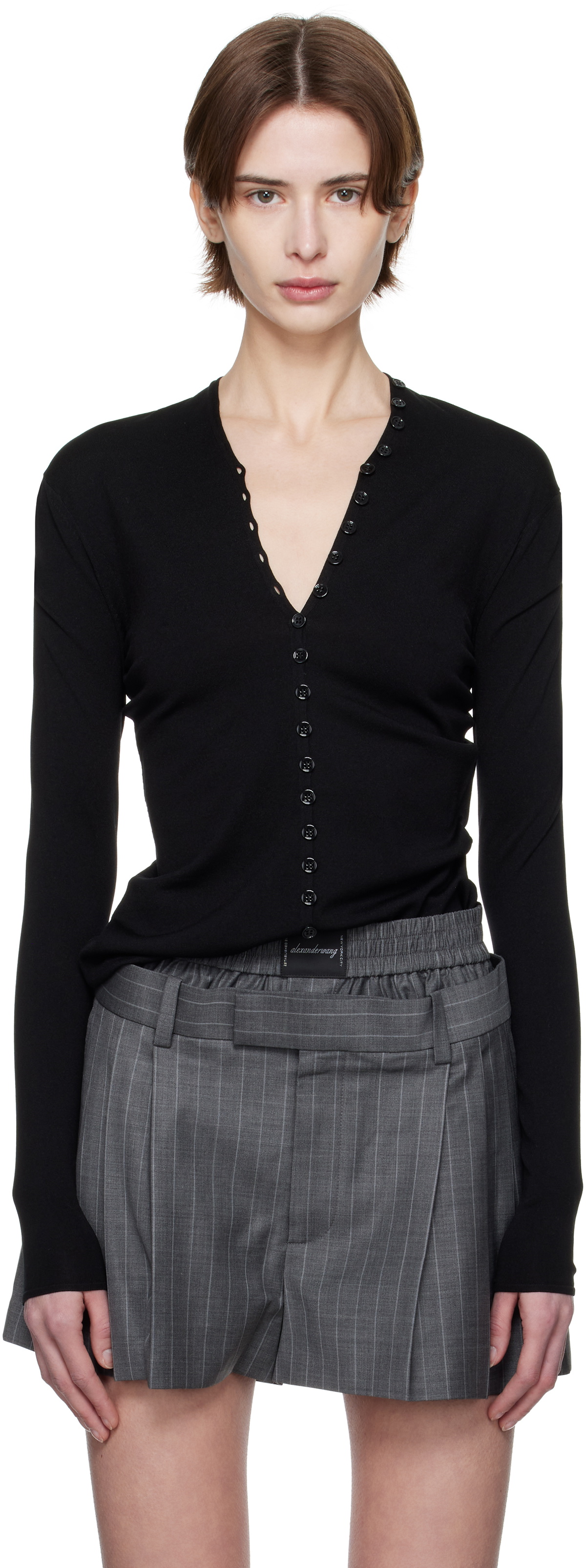 Alexander Wang Black Long-Sleeve High-Neck Cardigan