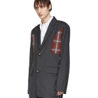 Chin Mens Grey Pinstripe Patchwork Jacket