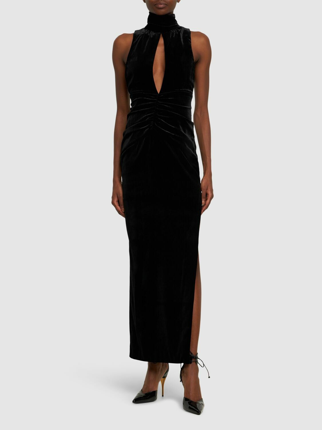 ALESSANDRA RICH - Velvet High Neck Draped Long Dress Alessandra Rich