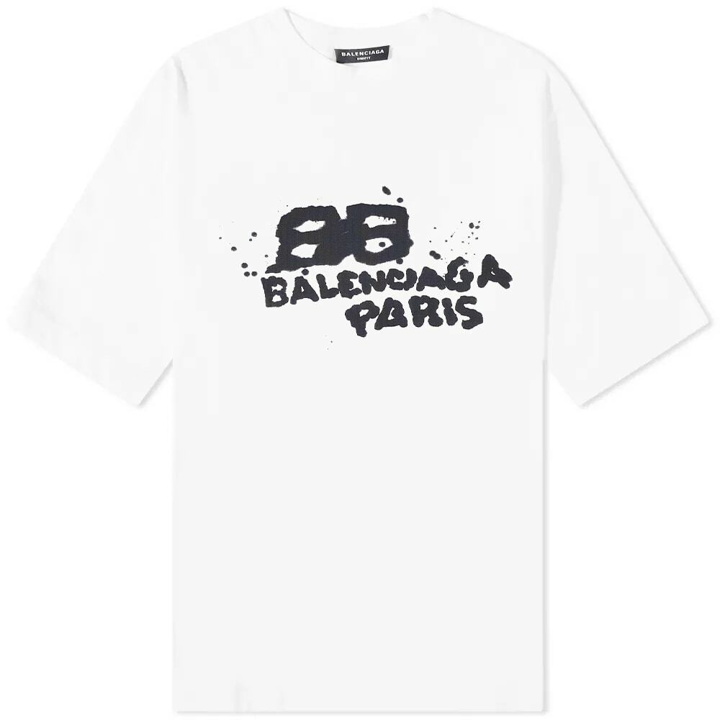 Photo: Balenciaga Men's Dirty Paris Logo T-Shirt in White/Black