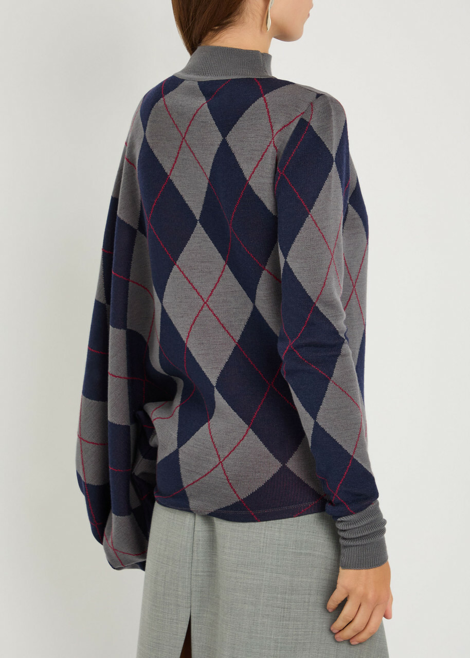 A.W.A.K.E Mode Argyle Wool Jumper Navy